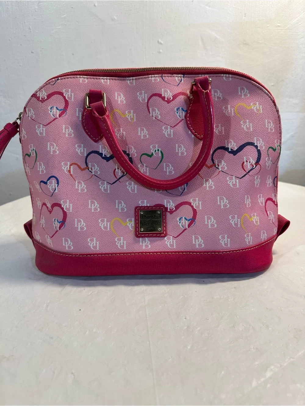 Pink Heart-Print Dome Satchel Handbag